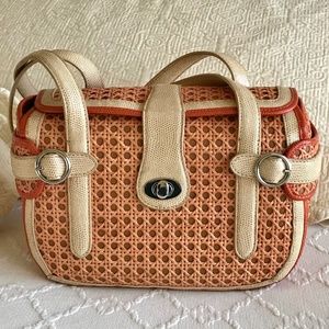 Peach & Beige Cane Satchel